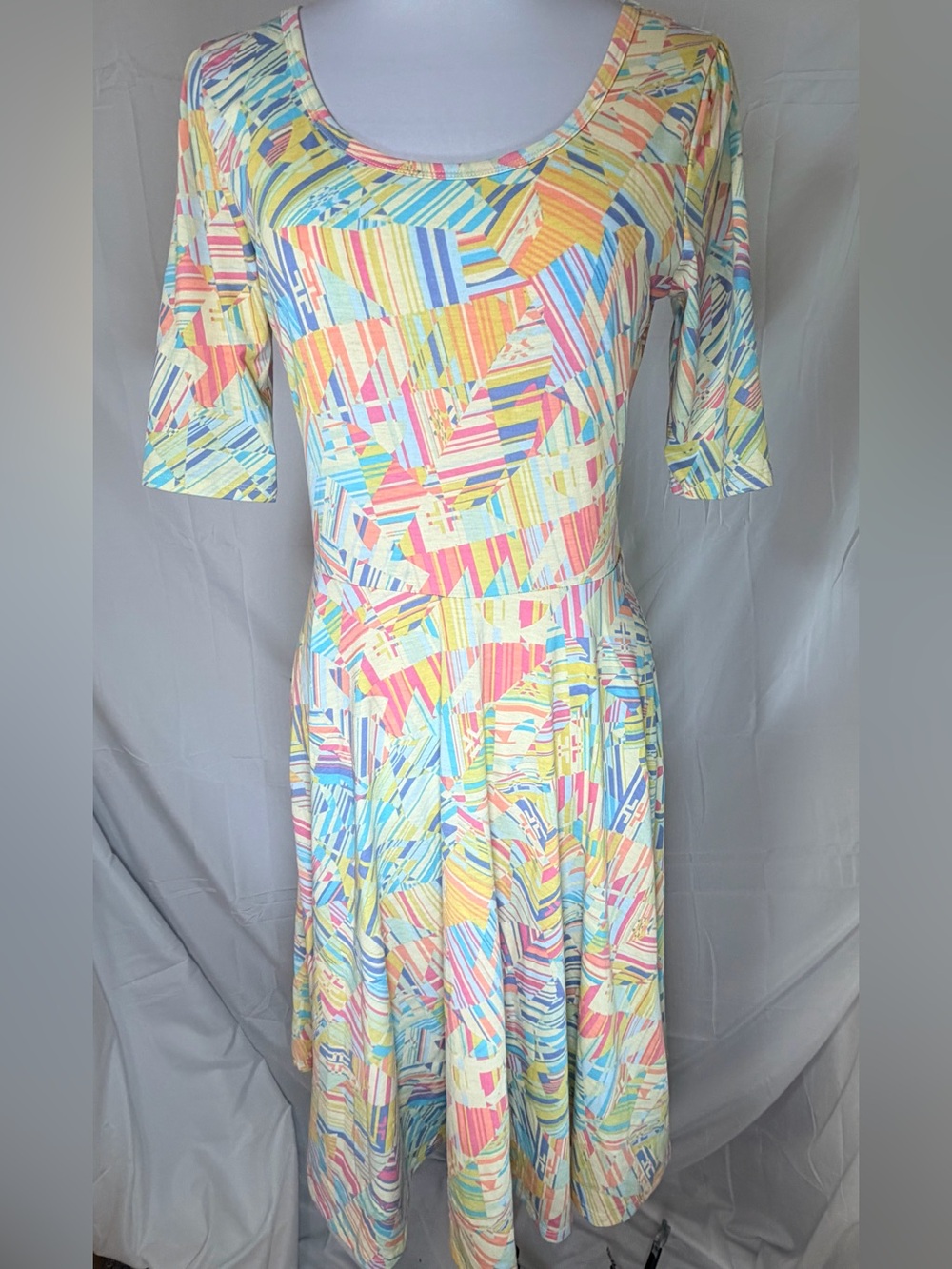 Lularoe Pastel Geometric Fit & Flare Dress - Multicolor